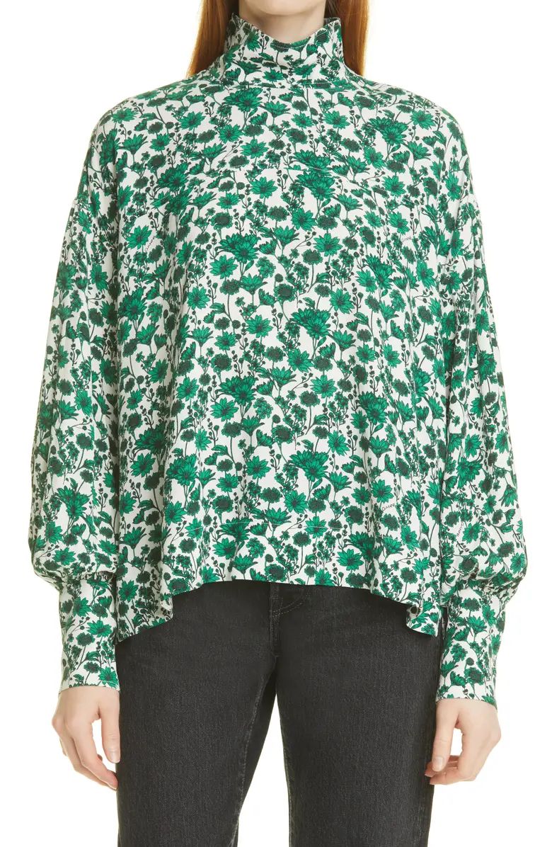 Ganni Floral Print Oversize Mock Neck Blouse | Nordstrom | Nordstrom