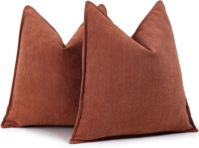 Rust Throw Pillow Covers 18x18 Set of 2 Chenille Fall Pillow Covers with Elegant Design Soft and ... | Amazon (US)