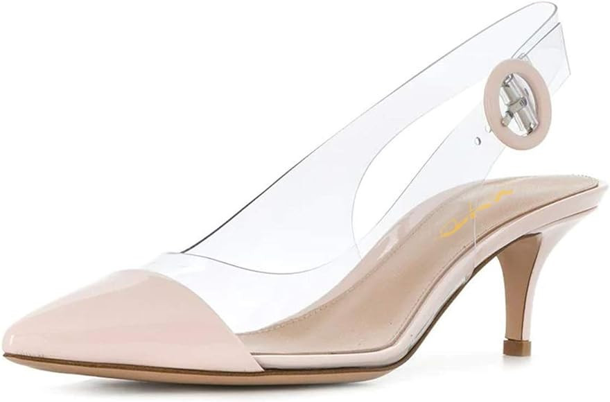 XYD Women Transparent Slingback Mid Kitten Heels Patent Leather Pumps Pointed Toe PVC Dress Sanda... | Amazon (US)