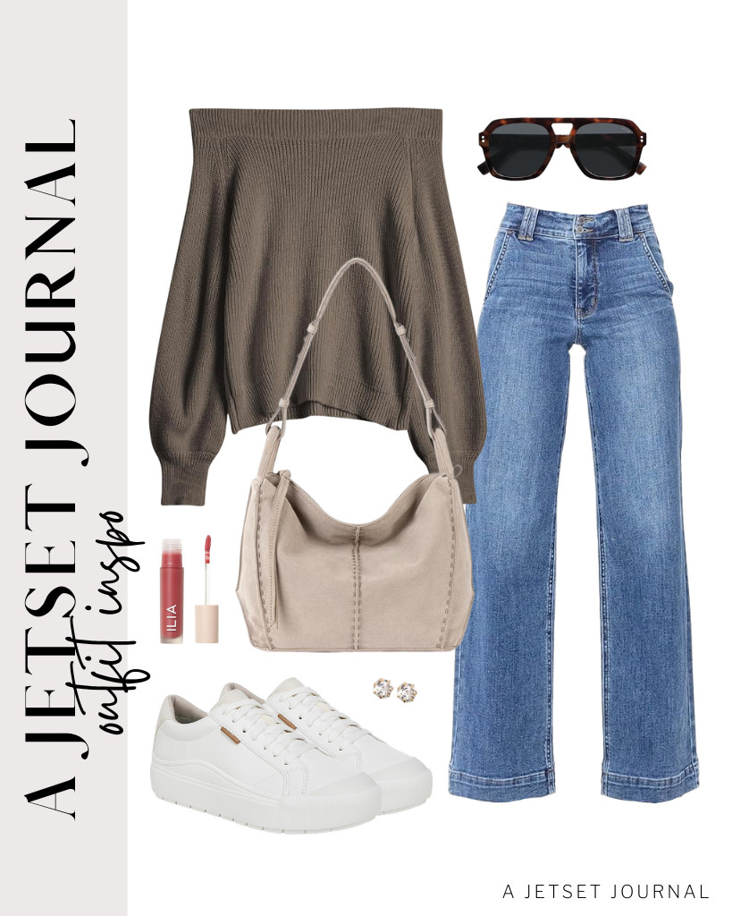 You can wear a pair of Dr. Scholl’s Time Off sneakers if you are wearing a brown off-the-shoulder sweater from ZAFUL and jeans. This outfit is perfect with SOJOS retro aviator sunnies and BBTO stud earrings! 

 #LTKSeasonal #LTKSaleAlert #LTKTravel