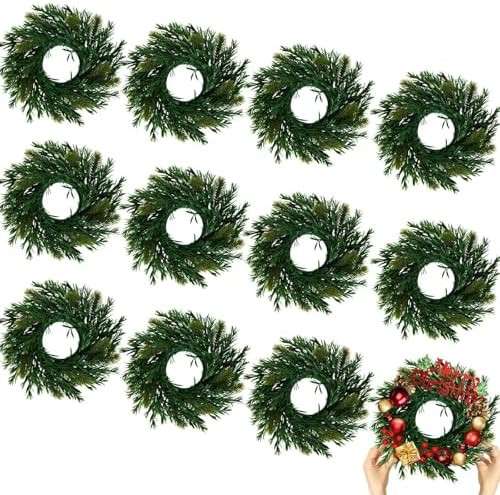 12 Pcs Christmas DIY Green Wreath 10 Inch Artificial DIY Faux Plain Wreaths Front Door Green Farm... | Amazon (US)