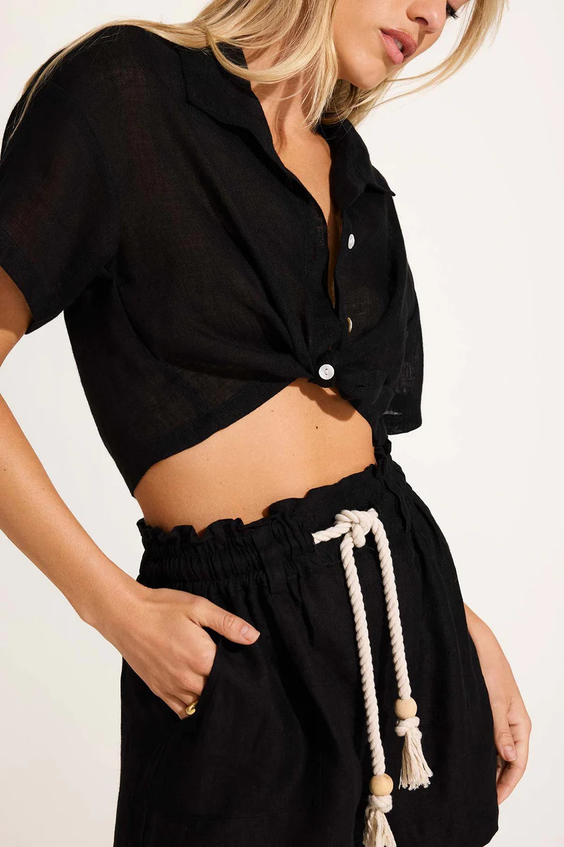 Hana Cropped Shirt - Black EcoLinen | Vitamin A