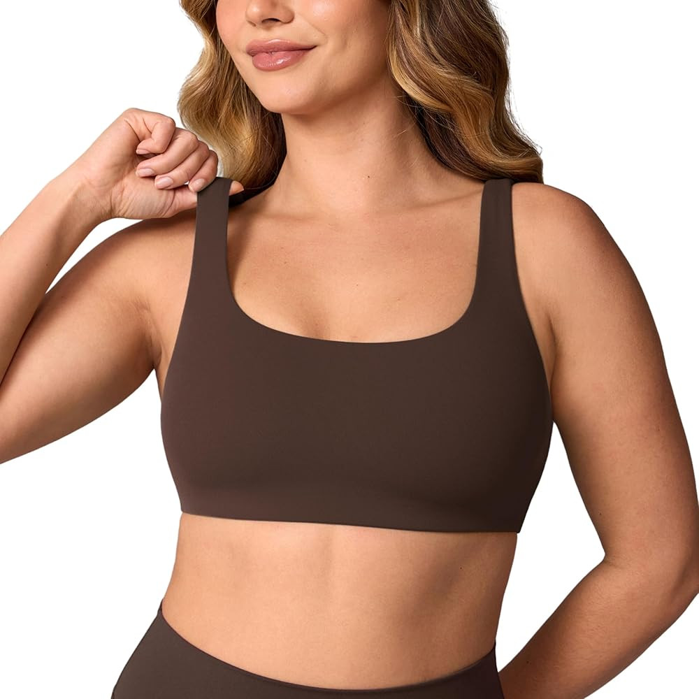 Hugcurve Double Lined No Padding Sports Bra Scoop Neck Cross Back Convertible Wireless Yoga Worko... | Amazon (US)