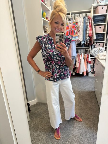 The cutest lil top and white denim  for Summer #whitejeans #summer outfit 

#LTKOver40 #LTKStyleTip #LTKWorkwear