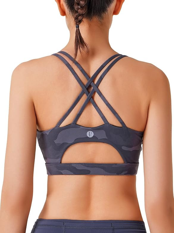 RUNNING GIRL Strappy Sports Bra for Women, Sexy Crisscross Back Medium Support Yoga Bra with Removab | Amazon (US)