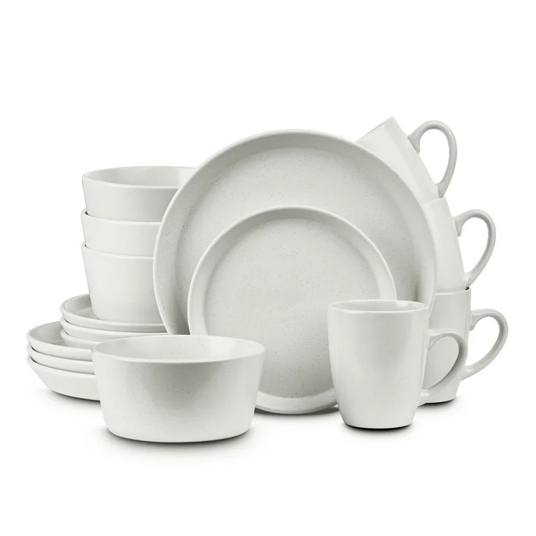 Stone Lain 16 Pieces Stoneware Round Dinnerware Set, Service for 4, 2-Tone Glazed in Snow White, ... | Walmart (US)