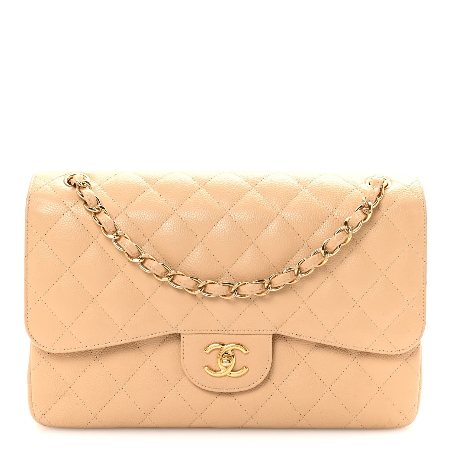 Caviar Quilted Jumbo Double Flap Beige | FASHIONPHILE (US)