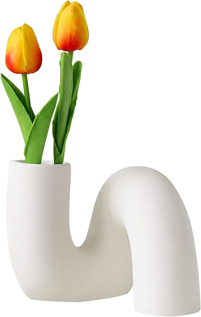 PhiDor White Twist Pipe-Shaped Ceramic Flower Vase for Decor,Modern Minimalist Abstraction Vases,... | Amazon (US)