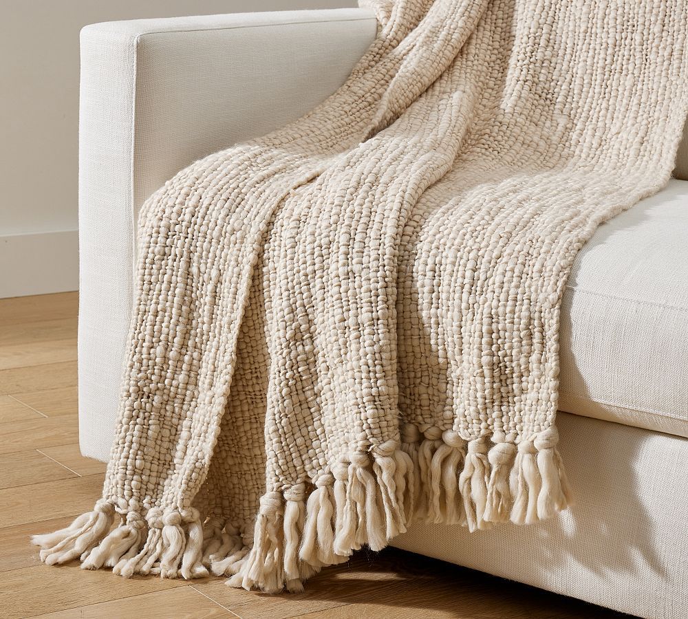 Textured Basketweave Knit Throw Blanket | Pottery Barn (US)
