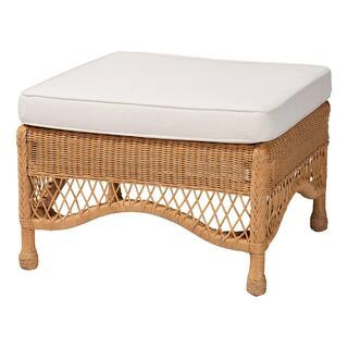 bali & pari Brooklyn Light Honey Rattan and Fabric Ottoman 250-13845-HD - The Home Depot | The Home Depot