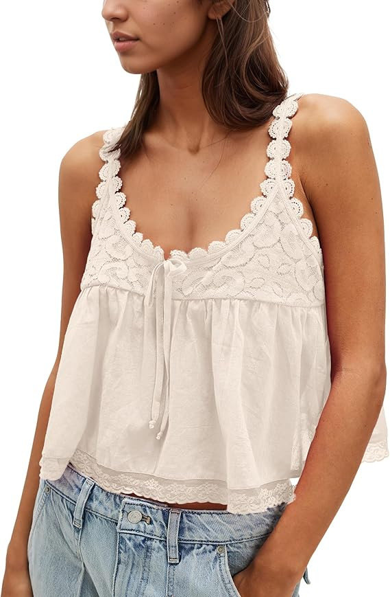 Gacaky Womens Summer Boho Lace Tank Top Casual Beach Vacation Y2k Tops Fashion Crop Tops Clothes ... | Amazon (US)