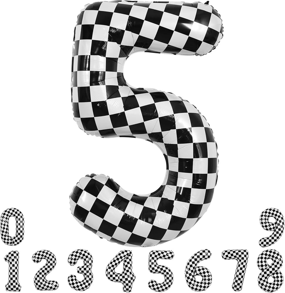 TONIFUL 40 Inch Checkered Number 5 Balloon 5th Race Car Birthday Party Supplies Black and White Large Number Balloon for Girls Boys 5th Birthday Fast Race Car Flag Party Decorations | Amazon (US)