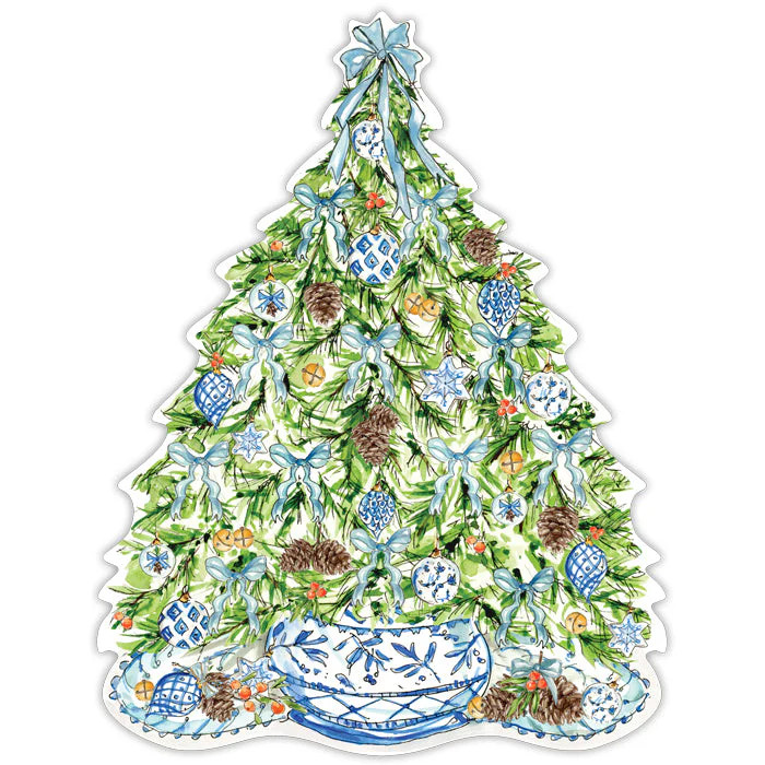 Blue & White Christmas Tree Posh Die-Cut Placemat | Rosanne Beck Collections