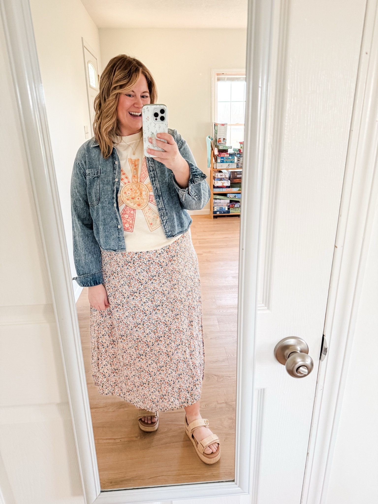 Teacher outfit! Wearing an XL in my tee (use code STEPHSHARES20 to save at Mountain Moverz) and an XL in my floral maxi skirt.  My cropped denim shirt is old so linked similar  

#LTKBump #LTKSeasonal #LTKMidsize