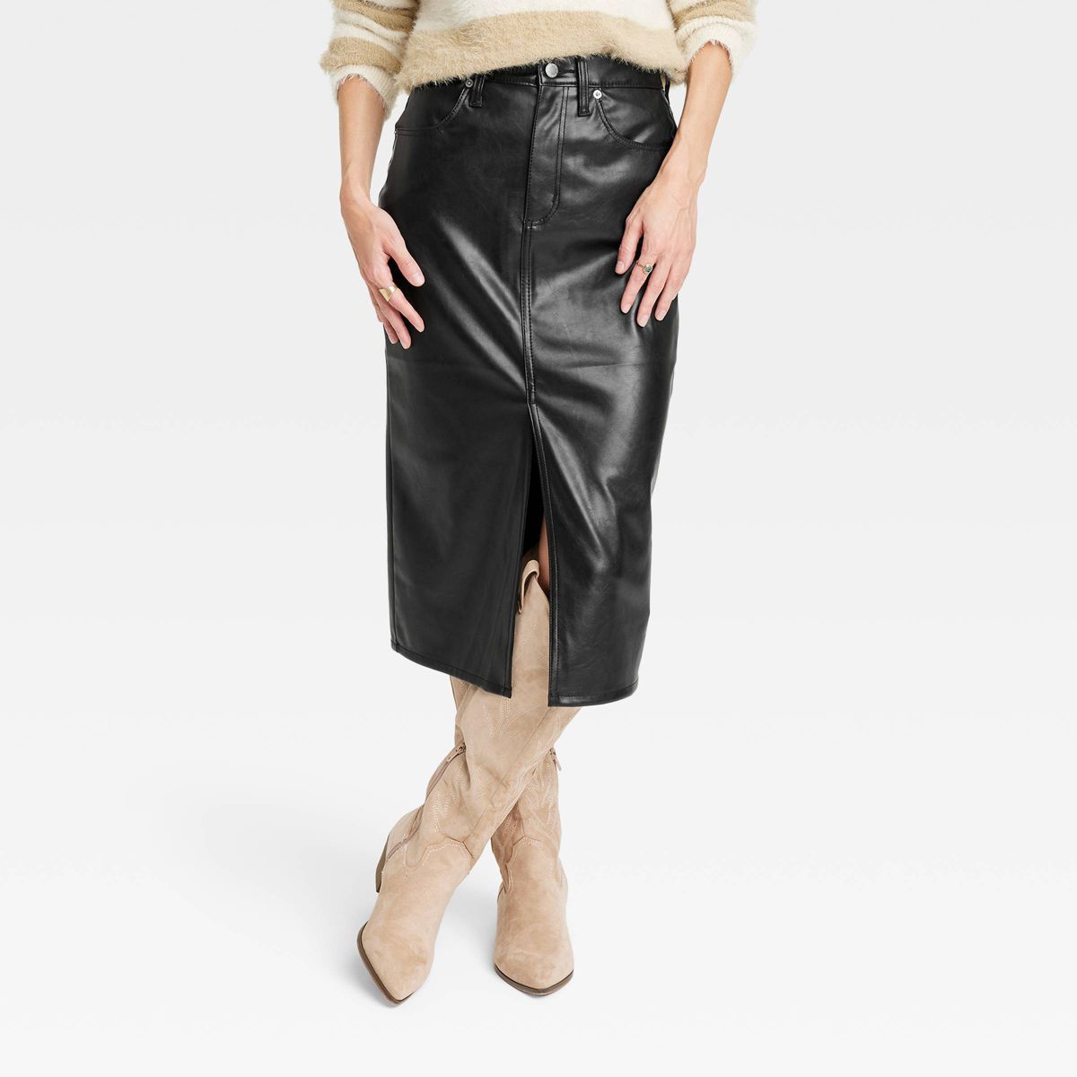 Women's Super-High Rise Faux Leather Midi Skirt - Universal Thread™ Black | Target