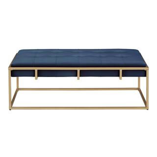 HomeSullivan Blue Velvet Gold Button Tufted Rectangle Ottoman 40778OTRT-BUV | The Home Depot