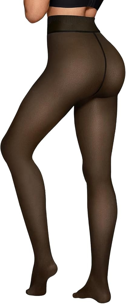 Fleece Lined Tights Sheer Women - Fake Translucent Warm Pantyhose Leggings Sheer Thick Tights for... | Amazon (US)