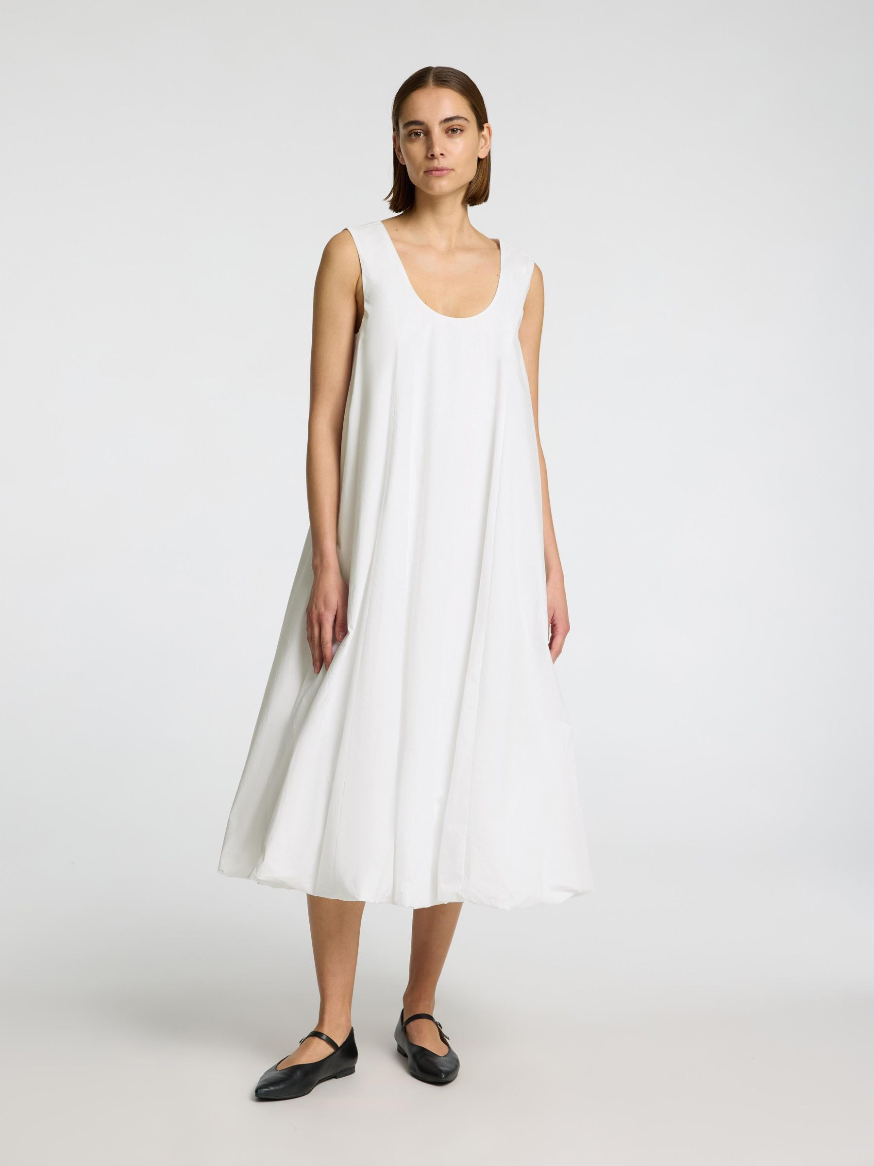 BUBBLE HEM MIDI DRESS | White | Selected | Selected