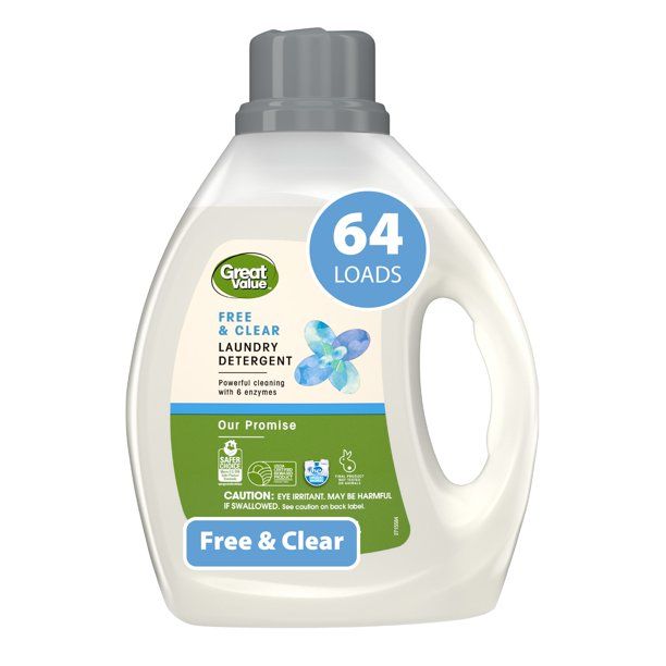 Great Value Our Promise Free and Clear, 64 Loads, HE Liquid Laundry Detergent, 100 fl oz - Walmar... | Walmart (US)