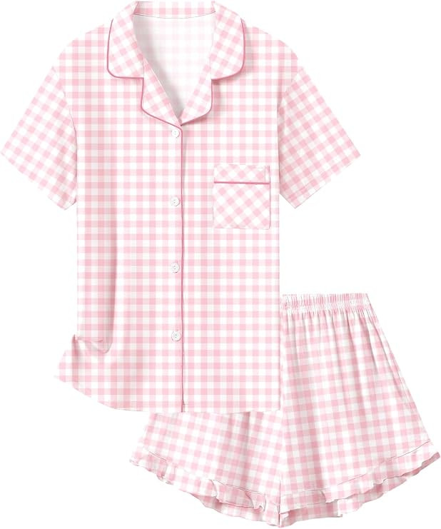 Girls Pajamas Set 2 Piece Button Down Pjs Soft Ruffle Sleepwear Loungewear | Amazon (US)