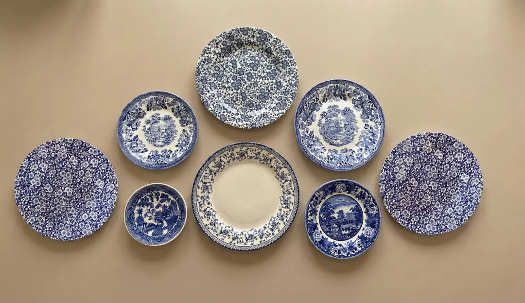 Premade Vintage Blue & White Transfer Ware Plate Gallery, Set of 8 - Etsy | Etsy (US)