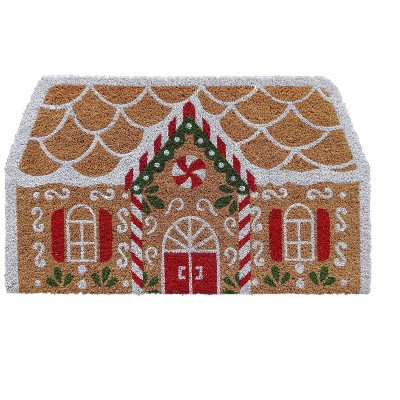 18"x30" Christmas Gingerbread House Coir Doormat Natural and Red | Target