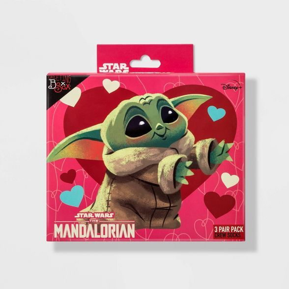 Women's Star Wars: The Mandalorian Valentine's Day 3pk Crew Socks - White/Blue/Red 4-10 | Target