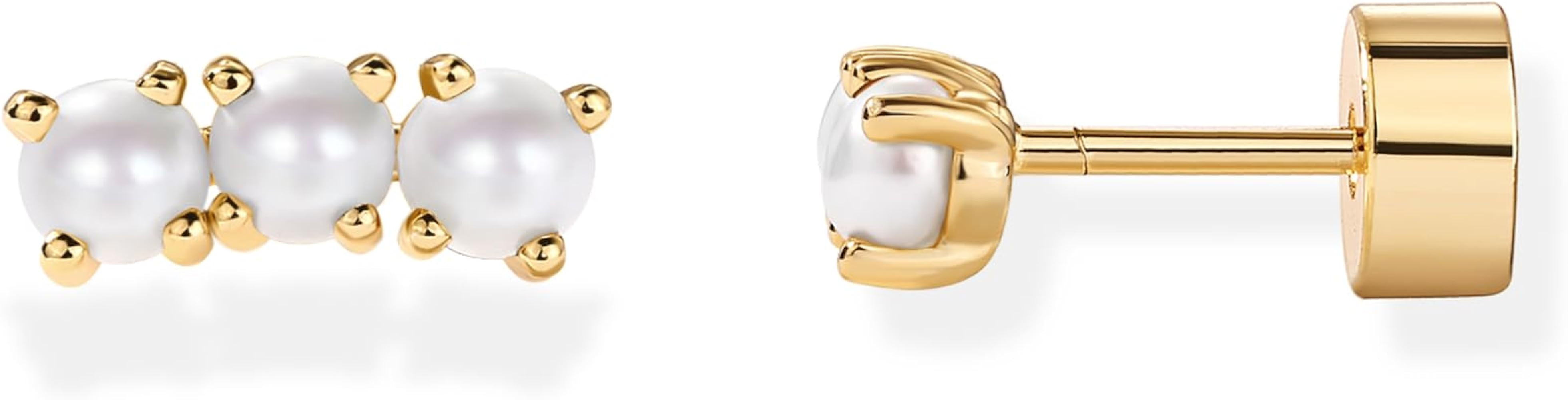 PAVOI 14K Gold Plated Sterling Silver Posts Mini Stud Flat Back Earrings for Women | Helix Cartil... | Amazon (US)