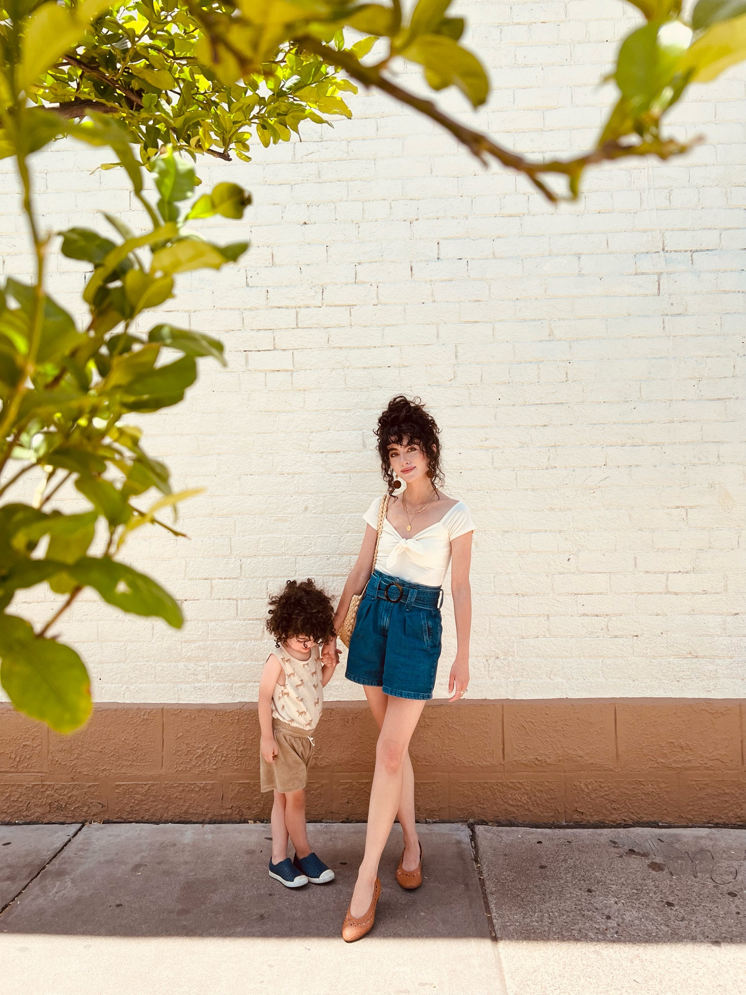 Mom and baby boy outfit - summer outfit ideas. Off the shoulder top - paperbag shorts - petite style - basket bag - summer flats - casual outfit ideas 

#LTKstyletip #LTKunder100 #LTKkids