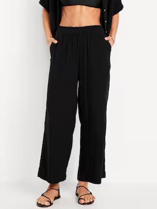 High-Waisted Crinkle Gauze Pull-On Ankle Pants | Old Navy (US)