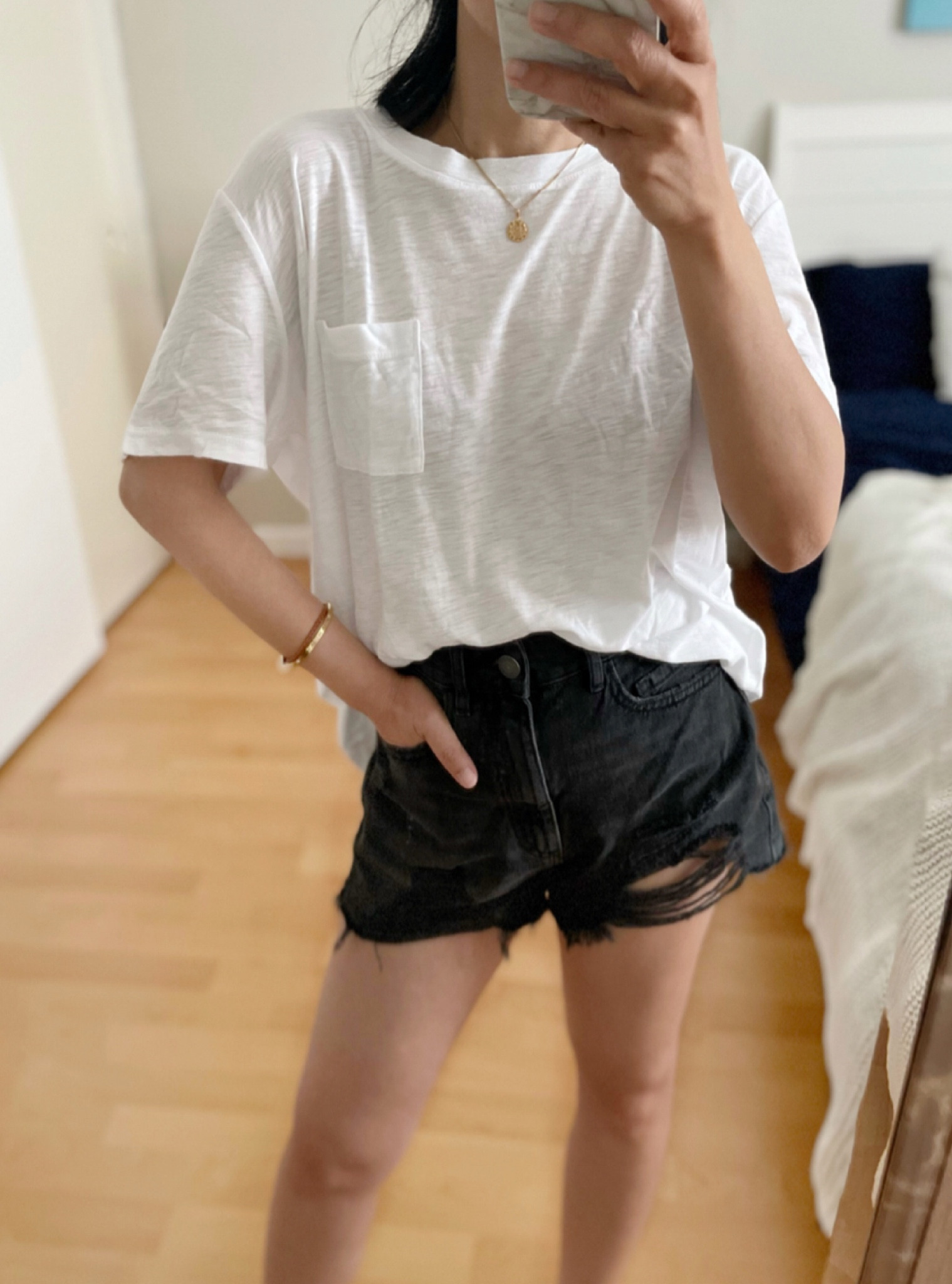 James Perse pocket tee (Sz S).  I sized up for a loose/ oversized look
Levi’s shorts (24)

#LTKsalealert #LTKstyletip #LTKunder100