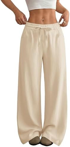 SEMARO Womens Casual Linen Wide Leg Pants Flowy Drawstring High Waist Palazzo Beach Vacation Trou... | Amazon (US)