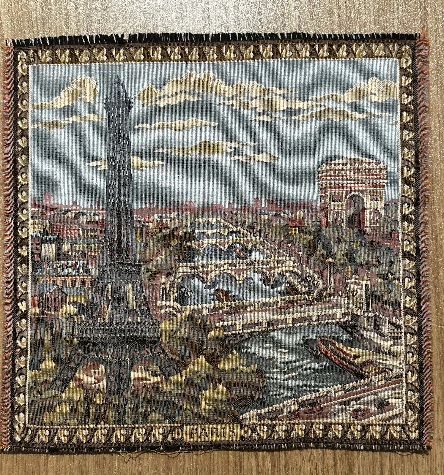 VTG PARIS TAPESTRY EIFFEL TOWER ARC DE TRIOMPHE RIVER SEINE GOBELIN TAPESTRY | eBay | eBay US