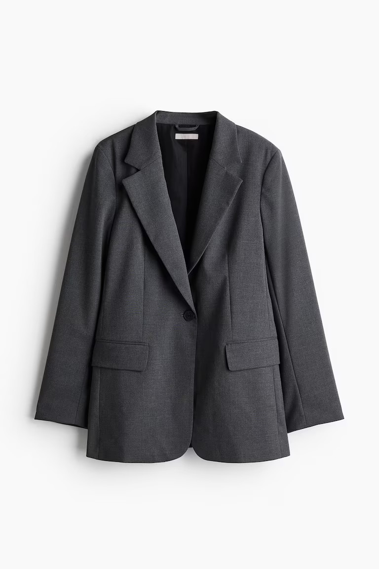 Single-breasted blazer - Long sleeve - Regular length - Dark grey - Ladies | H&M GB | H&M (UK, MY, IN, SG, PH, TW, HK)