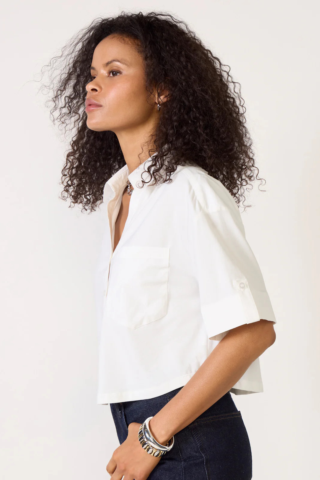 EVEREVE Women's Nelson Cropped Shirt, Size XS, White | Evereve