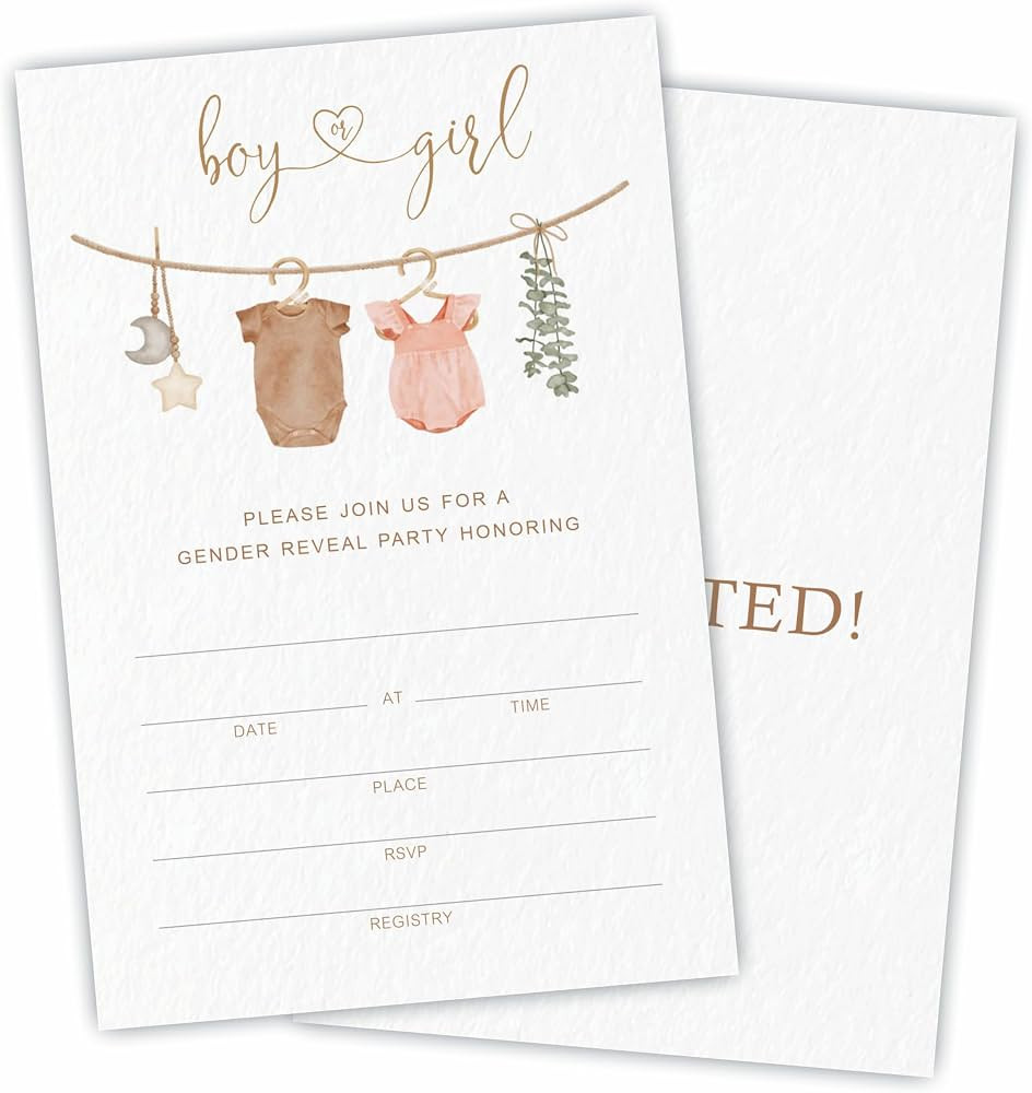 Gender Reveal Invitations - Boy Or Girl - 25 Double Sided Baby Clothes & Greenery Invites With En... | Amazon (US)