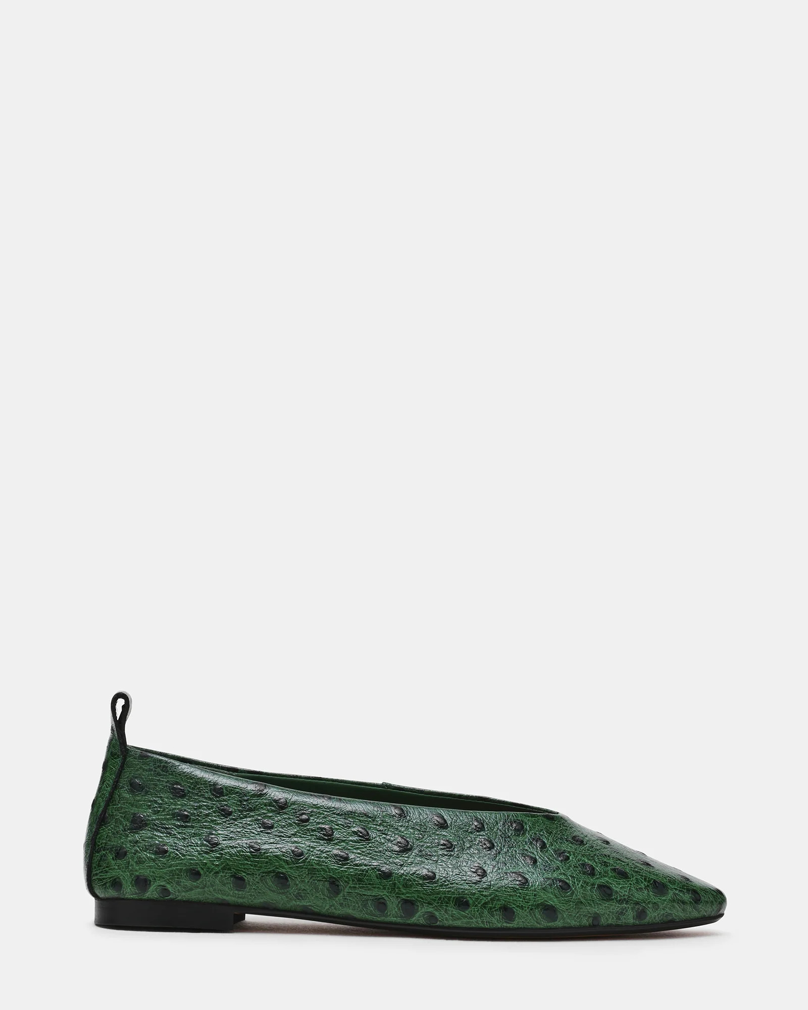 SWANKY Ostrich Green Leather Almond-Toe Ballet Women's Flat | Steve Madden (US)