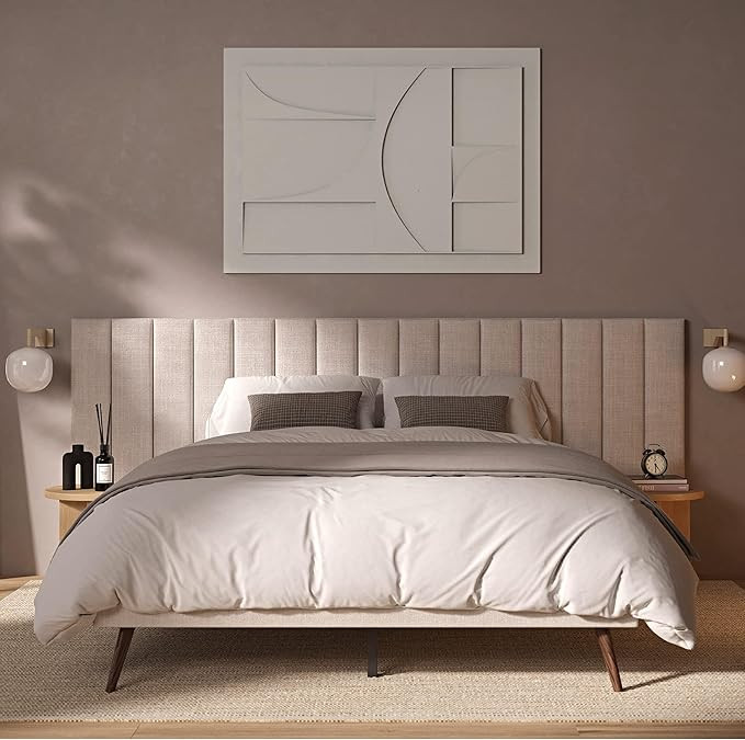 DG Casa Rhodes Queen Bed Frame with Extended Headboard, Timeless Beige Fabric, Splayed Wood Legs,... | Amazon (US)