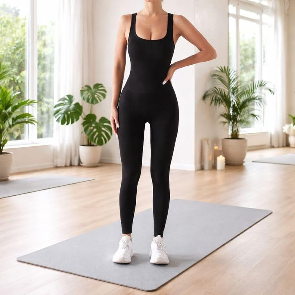 Amazon.com: Women Seamless Workout Jumpsuit - Ribbed One Piece Yoga Romper Sleeveless Tummy Contr... | Amazon (US)