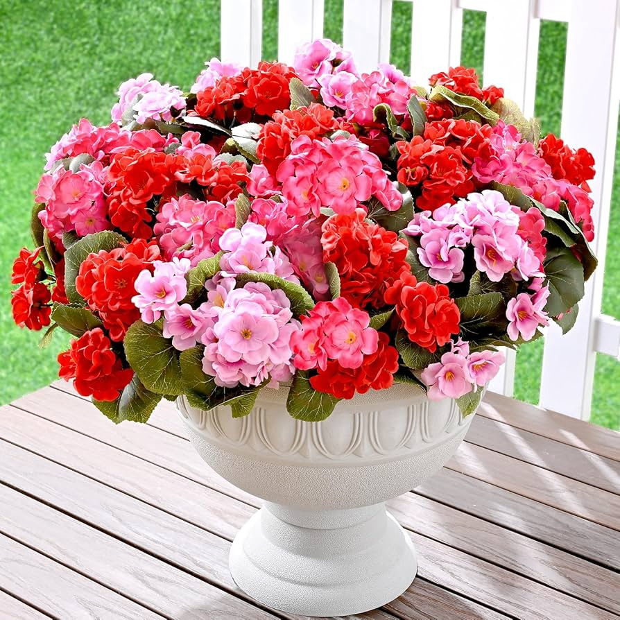 Waipfaru 8Pcs Artificial Flowers for Outdoors，Artificial Geraniums for Outdoors UV Resistant Fa... | Amazon (US)