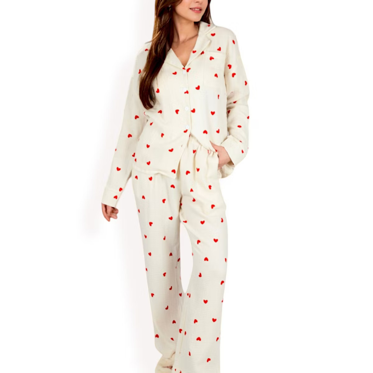 Anna-Kaci Lounge Women's Heart Print 2-Piece Pajama Set with Long Sleeve Button-Up Top and Relaxe... | Target