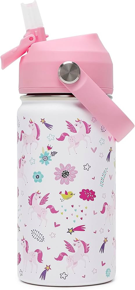 Kids Insulated Water Bottle with Straw Lid, 14oz Double Wall Vacuum 18/8 Stainless Steel Kids Tum... | Amazon (US)