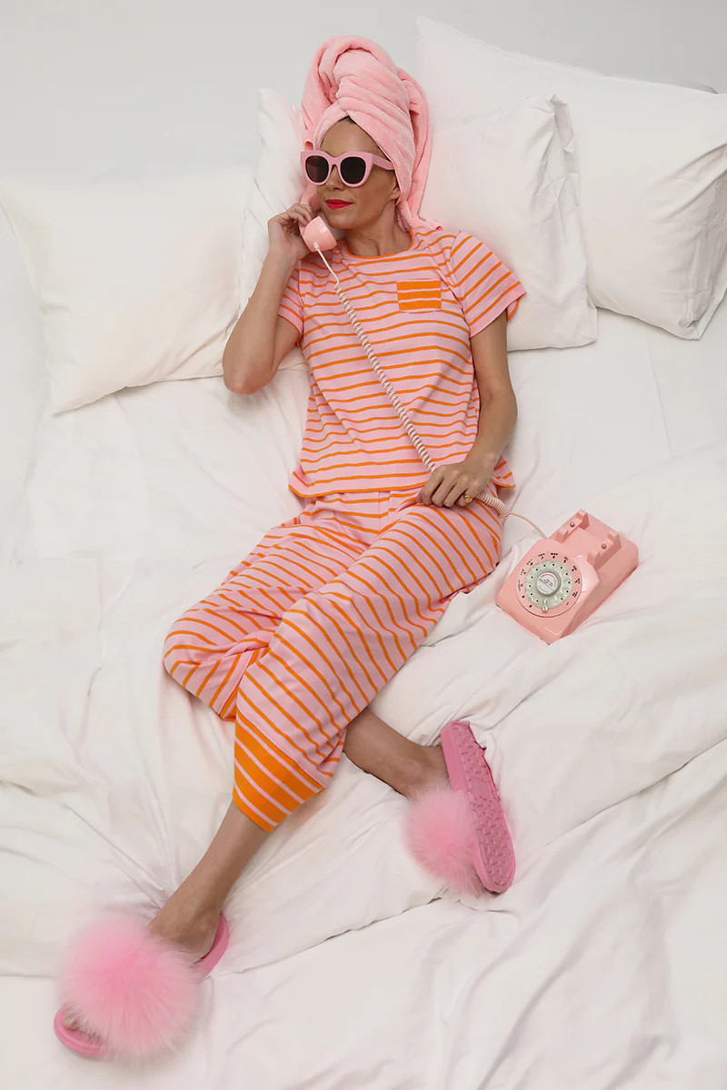 Pima Darby Pants Set in Pomelo Stripe | LAKE Pajamas