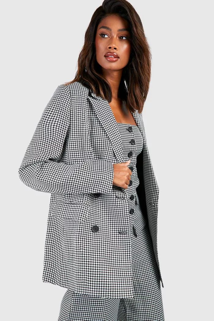 Houndstooth Double Breasted Tailored Blazer | boohoo (US & Canada)