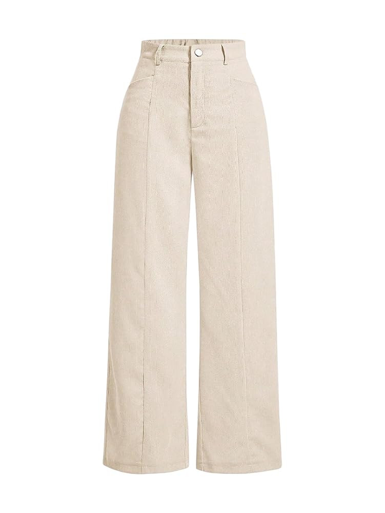 WDIRARA Women's High Waisted Straight Leg Corduroy Long Pants with Pockets | Amazon (US)