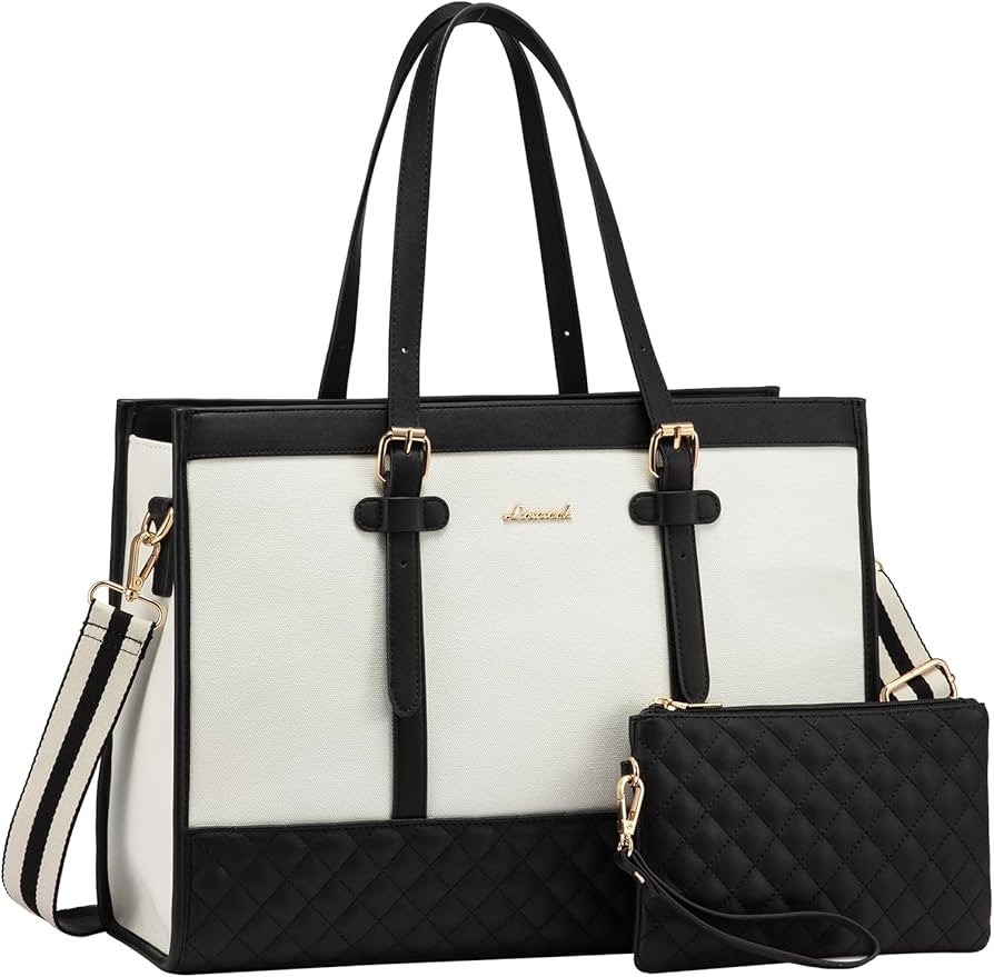 LOVEVOOK Laptop Bag for Women 15.6 inch Canvas Laptop Tote Bag, Large Capacity Work Bag with Clut... | Amazon (US)