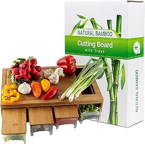 Bamboo Land- Large Bamboo Cutting Board with Containers, Cutting Boards for Kitchen with Holder, ... | Amazon (US)