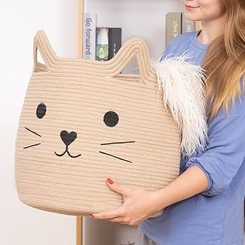 VK VK·LIVING Animal Baskets Large Woven Cotton Rope Storage with Cute Cat Design Laundry Organiz... | Amazon (US)