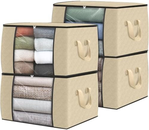 Fab totes 4 Pack Clothes Storage, Foldable Thick Fabric Blanket Storage Bags, Containers for Orga... | Amazon (US)