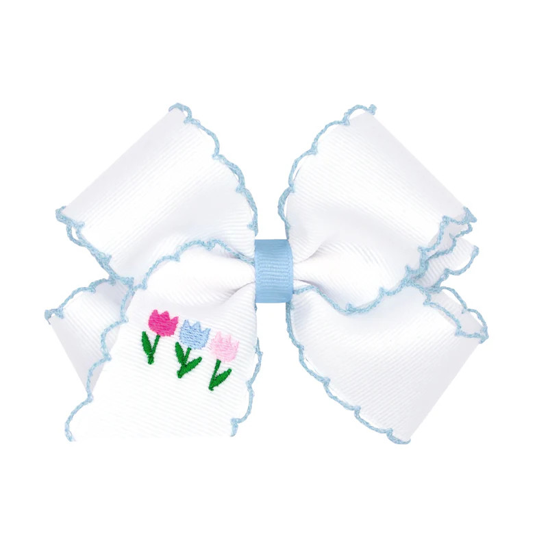 Embroidered Tulip Flowers Moonstitch Bow | Classic Whimsy